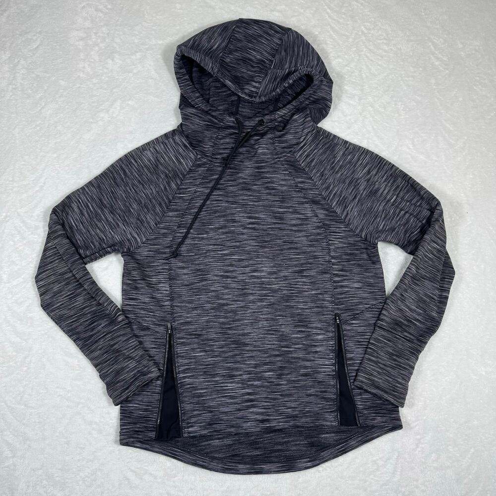 Athleta Space Dye Hoodie Funnel Neck Thumbholes Women's S Black Sportwear
